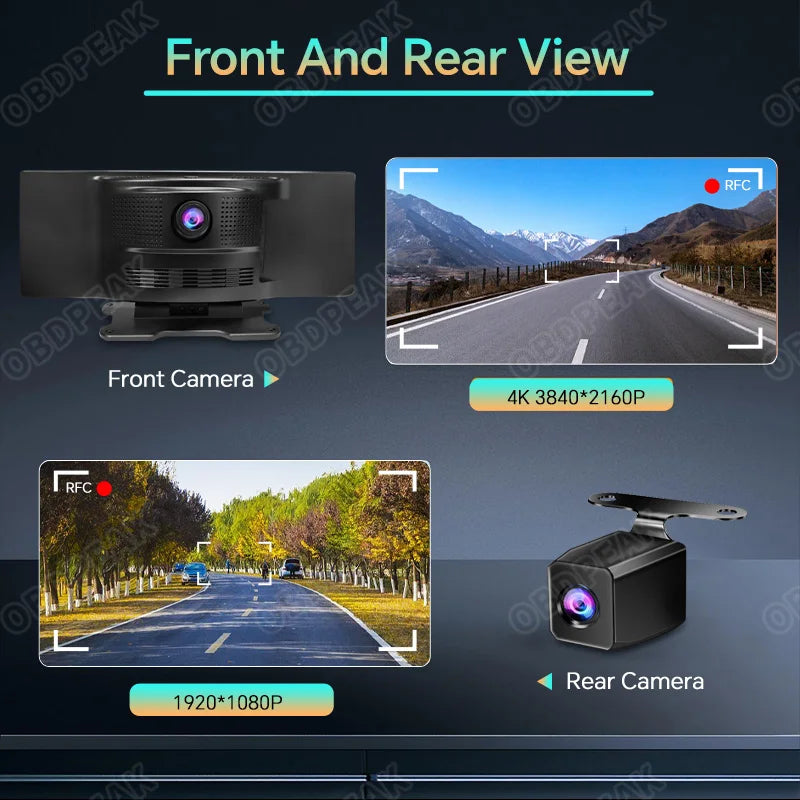 K2 2.0 Dash Cam 10.26" 4K Car Dvr Camera Carplay & Android Auto GPS Navigation Rearview Mirror Dashboard Video Recorder