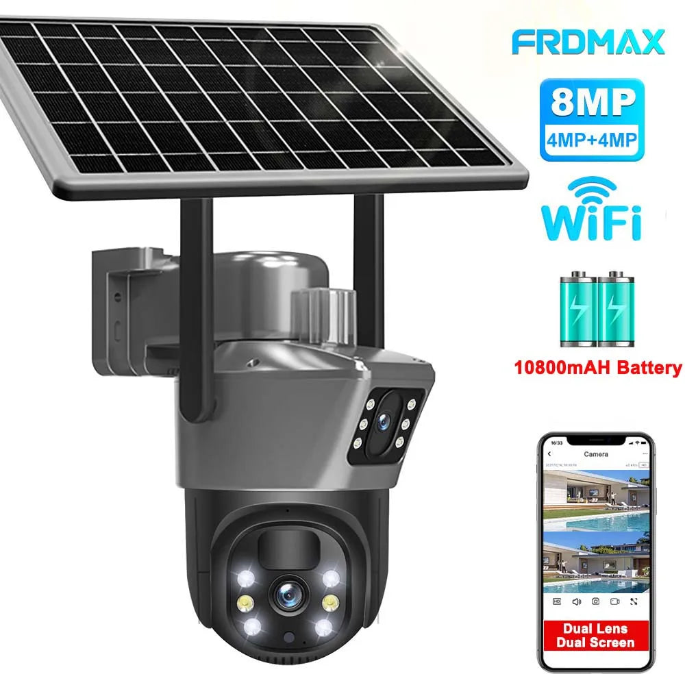 8MP 4K Wifi Solar Camera Outdoor Wireless CCTV Surveillance Camera with Solar Panel Dual Lens PTZ IP Cam Security Protection