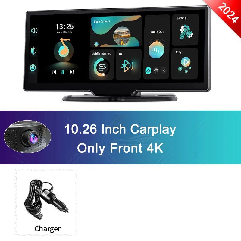 K2 2.0 Dash Cam 10.26" 4K Car Dvr Camera Carplay & Android Auto GPS Navigation Rearview Mirror Dashboard Video Recorder