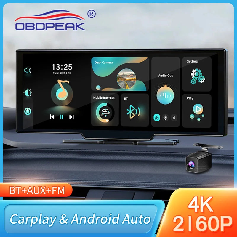 K2 2.0 Dash Cam 10.26" 4K Car Dvr Camera Carplay & Android Auto GPS Navigation Rearview Mirror Dashboard Video Recorder