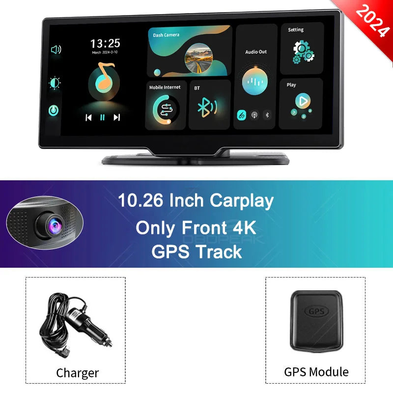 K2 2.0 Dash Cam 10.26" 4K Car Dvr Camera Carplay & Android Auto GPS Navigation Rearview Mirror Dashboard Video Recorder